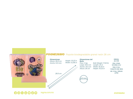 Neon Bulk Straw Biodegradable 10.2 in